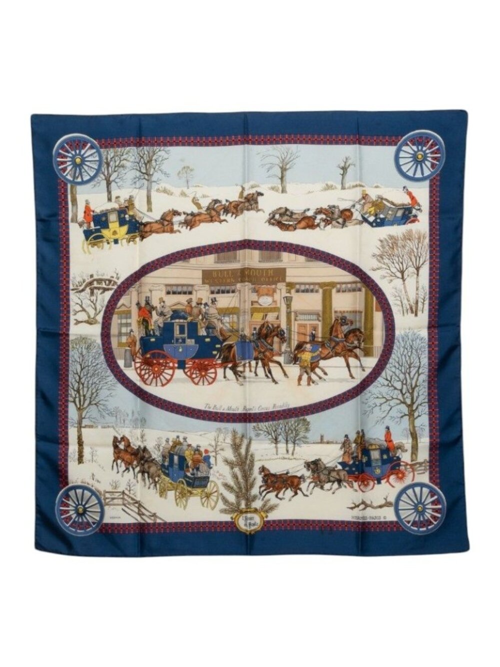 Hermes Carre 90 Bull&mouth Western Office Mail Scarf Multicolor Silk